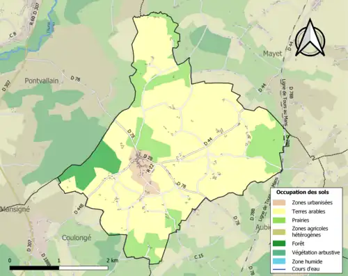Carte en couleurs présentant l'occupation des sols.