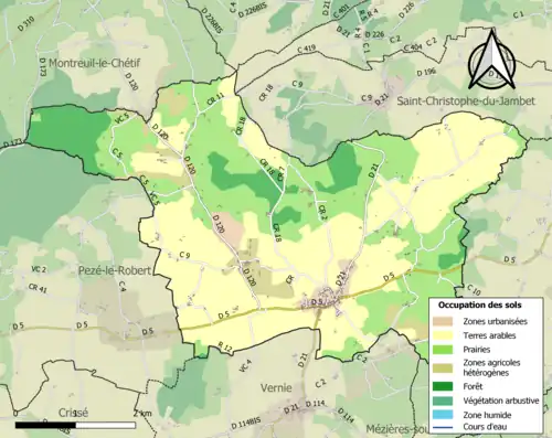 Carte en couleurs présentant l'occupation des sols.