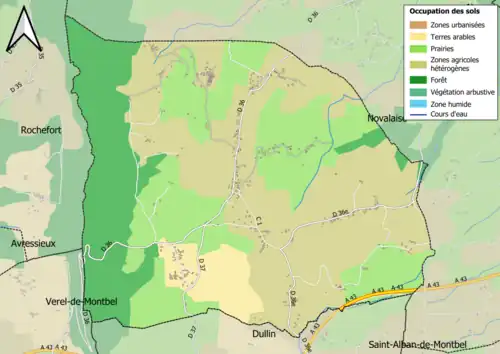 Carte en couleurs présentant l'occupation des sols.