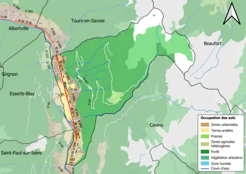 Carte en couleurs présentant l'occupation des sols.