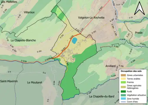 Carte en couleurs présentant l'occupation des sols.