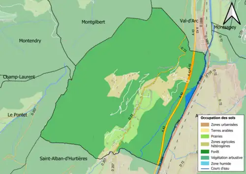 Carte en couleurs présentant l'occupation des sols.