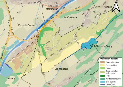 Carte en couleurs présentant l'occupation des sols.