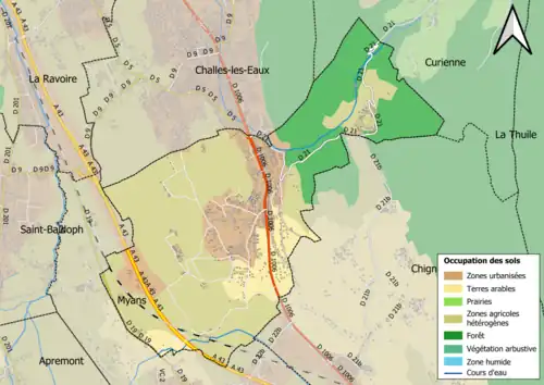 Carte en couleurs présentant l'occupation des sols.