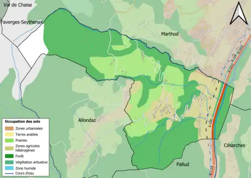 Carte en couleurs présentant l'occupation des sols.