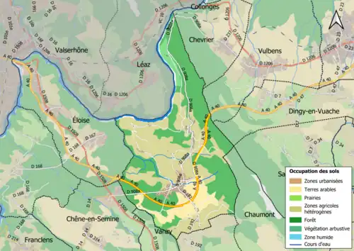 Carte en couleurs présentant l'occupation des sols.