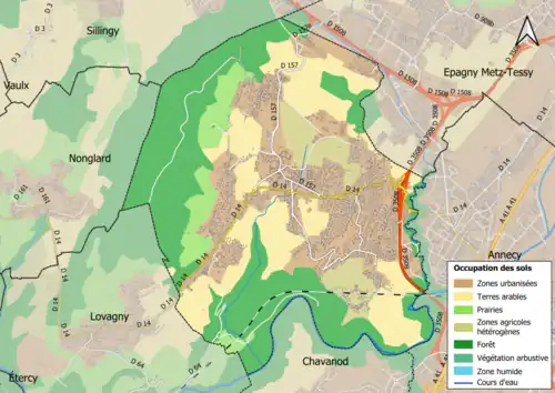 Carte en couleurs présentant l'occupation des sols.