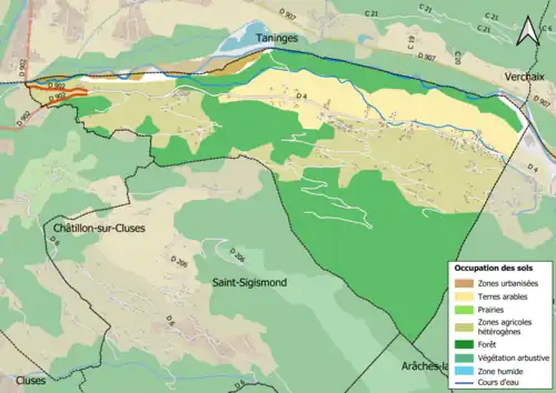 Carte en couleurs présentant l'occupation des sols.