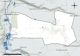 Carte en couleur présentant le réseau hydrographique de la commune