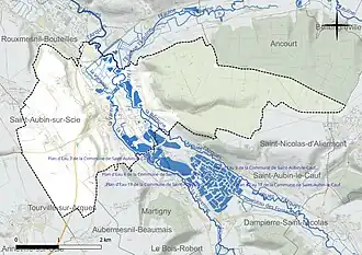 Carte en couleur présentant le réseau hydrographique de la commune