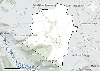 Carte en couleur présentant le réseau hydrographique de la commune