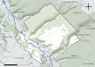 Carte en couleur présentant le réseau hydrographique de la commune