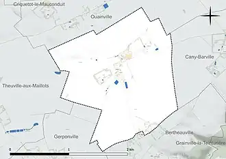 Carte en couleur présentant le réseau hydrographique de la commune