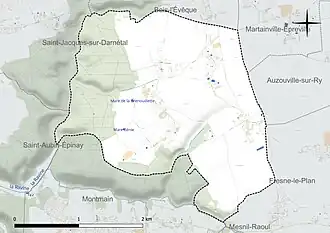 Carte en couleur présentant le réseau hydrographique de la commune