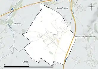 Carte en couleur présentant le réseau hydrographique de la commune