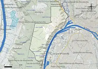 Carte en couleur présentant le réseau hydrographique de la commune