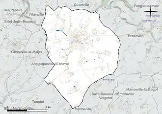 Carte en couleur présentant le réseau hydrographique de la commune