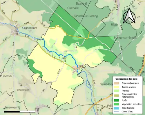 Carte en couleurs présentant l'occupation des sols.