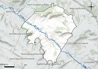 Carte en couleur présentant le réseau hydrographique de la commune