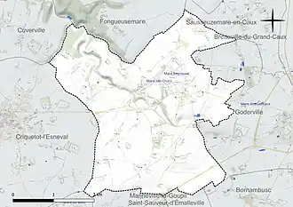 Carte en couleur présentant le réseau hydrographique de la commune