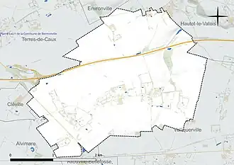 Carte en couleur présentant le réseau hydrographique de la commune