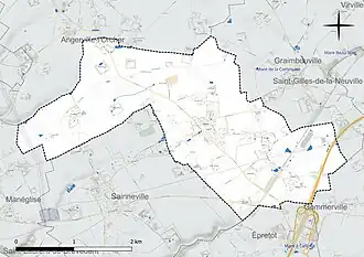 Carte en couleur présentant le réseau hydrographique de la commune