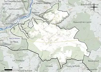 Carte en couleur présentant le réseau hydrographique de la commune