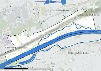 Carte en couleur présentant le réseau hydrographique de la commune