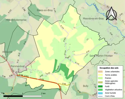Carte en couleurs présentant l'occupation des sols.