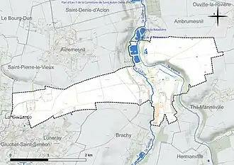Carte en couleur présentant le réseau hydrographique de la commune