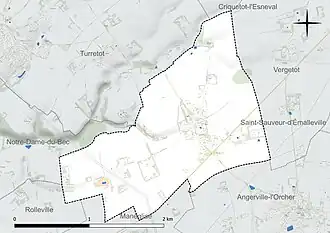 Carte en couleur présentant le réseau hydrographique de la commune
