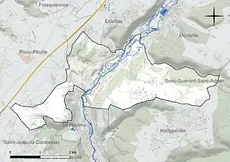 Carte en couleur présentant le réseau hydrographique de la commune