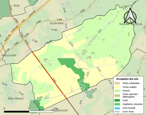 Carte en couleurs présentant l'occupation des sols.