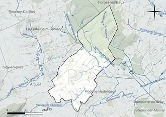 Carte en couleur présentant le réseau hydrographique de la commune