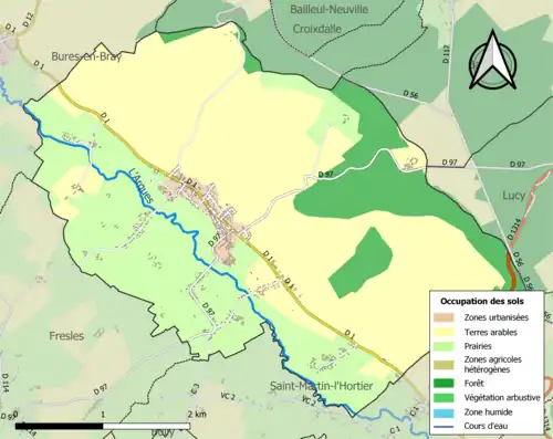 Carte en couleurs présentant l'occupation des sols.