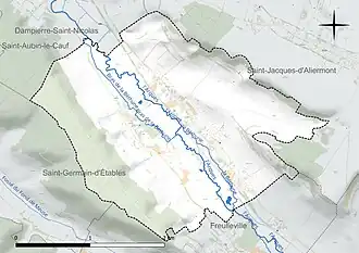 Carte en couleur présentant le réseau hydrographique de la commune