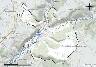 Carte en couleur présentant le réseau hydrographique de la commune