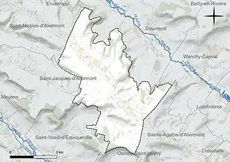 Carte en couleur présentant le réseau hydrographique de la commune