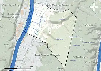 Carte en couleur présentant le réseau hydrographique de la commune