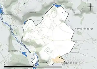 Carte en couleur présentant le réseau hydrographique de la commune