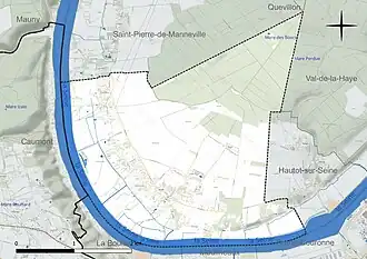 Carte en couleur présentant le réseau hydrographique de la commune