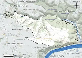 Carte en couleur présentant le réseau hydrographique de la commune