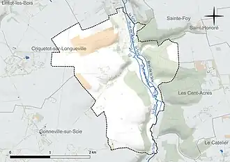 Carte en couleur présentant le réseau hydrographique de la commune