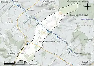 Carte en couleur présentant le réseau hydrographique de la commune
