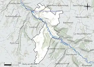 Carte en couleur présentant le réseau hydrographique de la commune