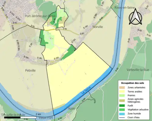 Carte en couleurs présentant l'occupation des sols.