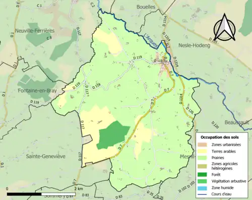 Carte en couleurs présentant l'occupation des sols.
