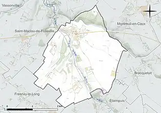 Carte en couleur présentant le réseau hydrographique de la commune