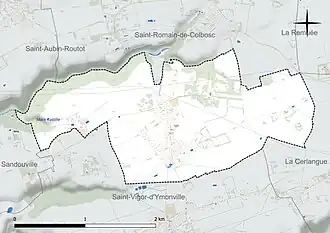 Carte en couleur présentant le réseau hydrographique de la commune