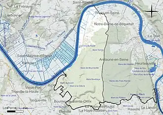Carte en couleur présentant le réseau hydrographique de la commune